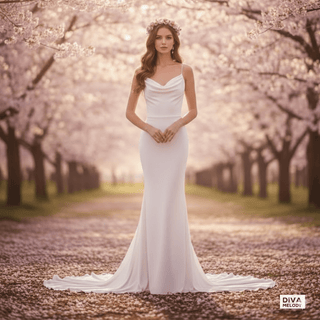 Stretchy Crepe Cowl Neck Backless Sheath Wedding Dress - Diva Melody