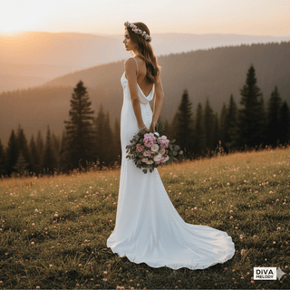 Stretchy Crepe Cowl Neck Backless Sheath Wedding Dress - Diva Melody