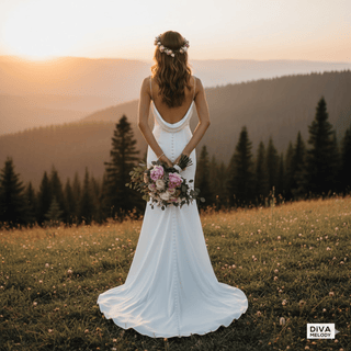 Stretchy Crepe Cowl Neck Backless Sheath Wedding Dress - Diva Melody