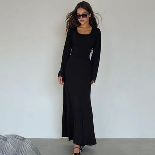 String Ribbed Long Sleeve Maxi Dress - Diva Melody