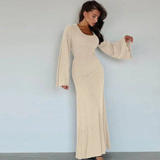 String Ribbed Long Sleeve Maxi Dress - Diva Melody