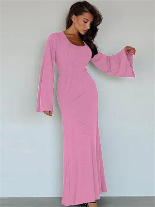 String Ribbed Long Sleeve Maxi Dress - Diva Melody