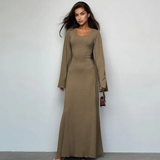 String Ribbed Long Sleeve Maxi Dress - Diva Melody