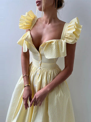 Striped A - Line Chic Fashion Dress - Diva Melody