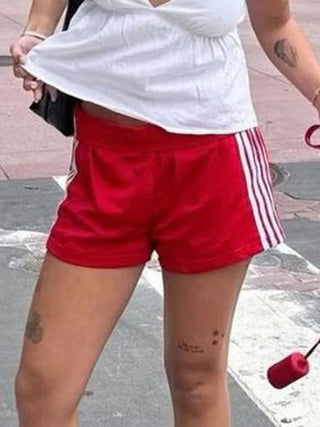 Striped Elastic Waist Sport Shorts - Diva Melody