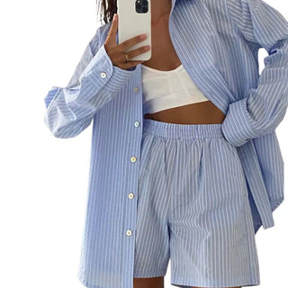 Striped Long Sleeve Shirt Short Pants Sets - Diva Melody