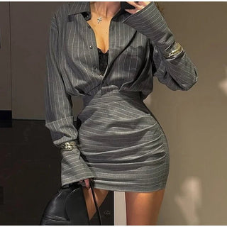 Striped Shirt & Mini Skirt Set - Diva Melody