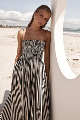 Striped Spaghetti Strap Long Dress - Diva Melody