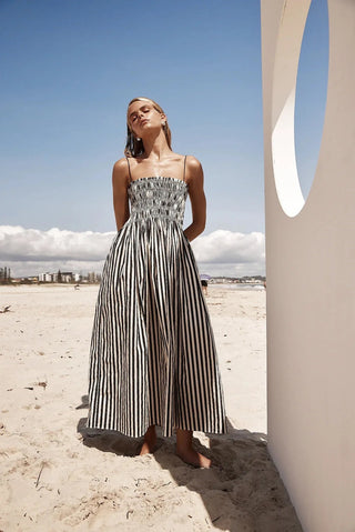 Striped Spaghetti Strap Long Dress - Diva Melody