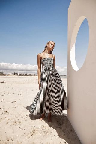 Striped Spaghetti Strap Long Dress - Diva Melody