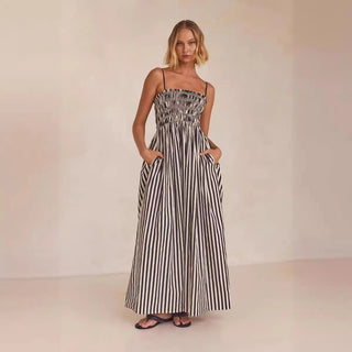 Striped Spaghetti Strap Long Dress - Diva Melody