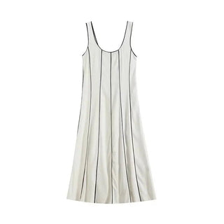 Striped U - Neck Long Dress - Diva Melody