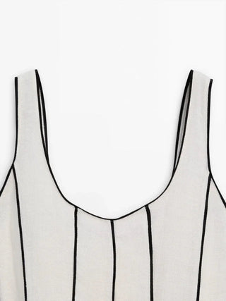 Striped U - Neck Long Dress - Diva Melody