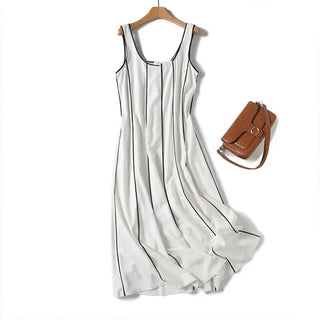 Striped U - Neck Long Dress - Diva Melody