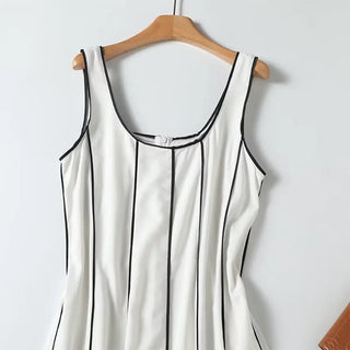 Striped U - Neck Long Dress - Diva Melody