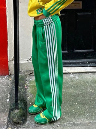 Striped Wide Leg Elastic Waist Pants - Diva Melody