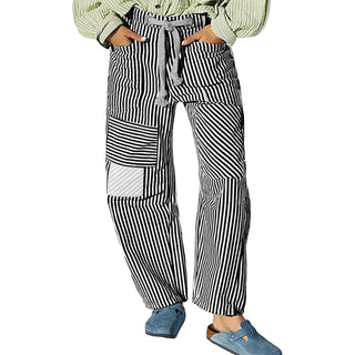 Striped Wide Leg with Elastic Waist Pants - Diva Melody