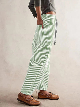 Striped Wide Leg with Elastic Waist Pants - Diva Melody