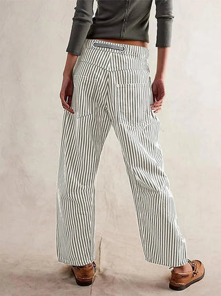 Striped Wide Leg with Elastic Waist Pants - Diva Melody