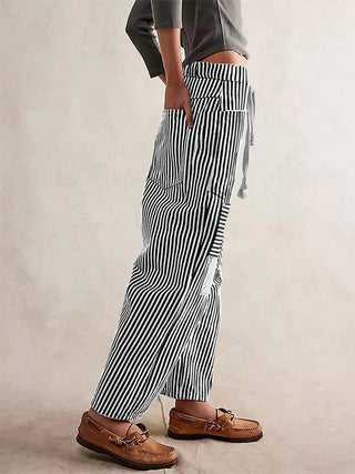 Striped Wide Leg with Elastic Waist Pants - Diva Melody