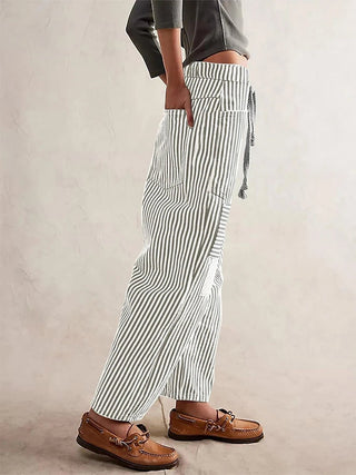 Striped Wide Leg with Elastic Waist Pants - Diva Melody