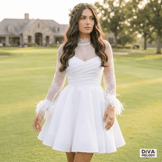 Stunning Feather Sleeves Bride Dress - Diva Melody