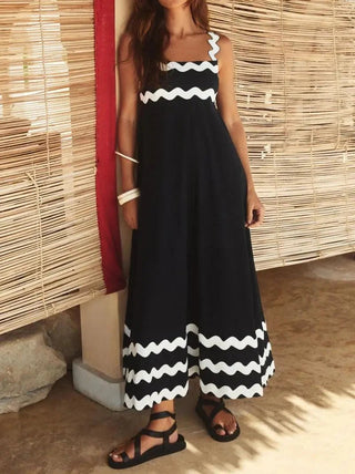 Stylish Color - matching Striped Midi Dress - Diva Melody