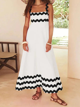 Stylish Color - matching Striped Midi Dress - Diva Melody