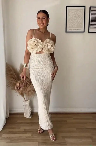 Stylish Flower Top Design Backless Dress - Diva Melody