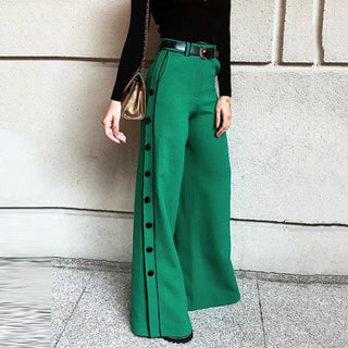 Stylish Wide Leg Green H - Line Solid Color Pants - Diva Melody