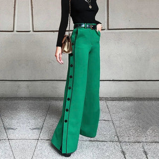 Stylish Wide Leg Green H - Line Solid Color Pants - Diva Melody