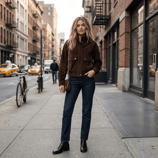 Suede Stand Collar Bomber Jacket - Diva Melody