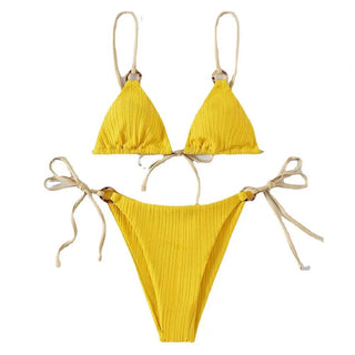 Summer Bikini Set Solid Spaghetti Strap Hoop Classic Swimsuit - Diva Melody