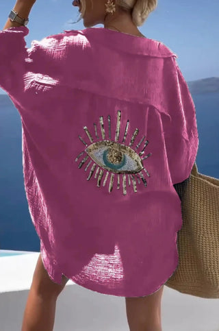 Summer Fashion Evil Eye Sequin Shirt - Diva Melody