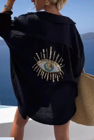 Summer Fashion Evil Eye Sequin Shirt - Diva Melody