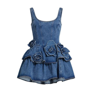 Summer Floral Denim Mini Dress - Diva Melody