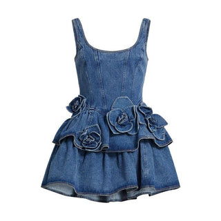 Summer Floral Denim Mini Dress - Diva Melody
