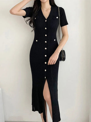 Summer Midi Knitted Black Bodycon Dresses - Diva Melody