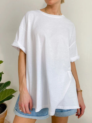 Summer Oversized Cotton Solid Split Basic Tshirt - Diva Melody