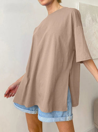 Summer Oversized Cotton Solid Split Basic Tshirt - Diva Melody