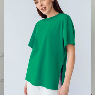 Summer Oversized Cotton Solid Split Basic Tshirt - Diva Melody