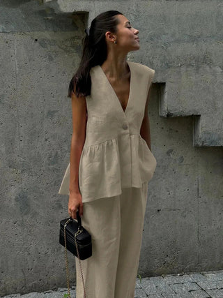 Summer Sleeveless Top & Wide - Leg Pants Set - Diva Melody