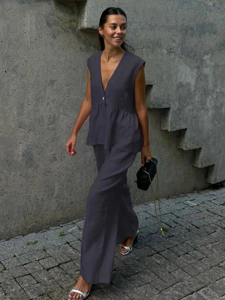 Summer Sleeveless Top & Wide - Leg Pants Set - Diva Melody