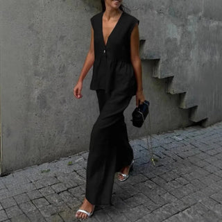 Summer Sleeveless Top & Wide - Leg Pants Set - Diva Melody