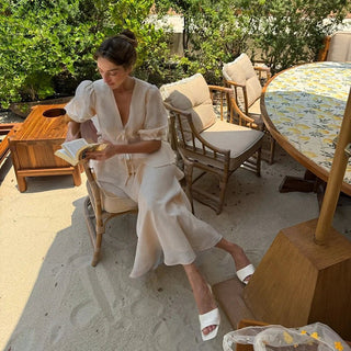 Summer V‑Neck Puff Sleeve A‑Line Skirt Set - Diva Melody