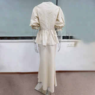 Summer V‑Neck Puff Sleeve A‑Line Skirt Set - Diva Melody