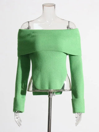 Sweater Slash Neck Long Sleeve Fashion Style - Diva Melody