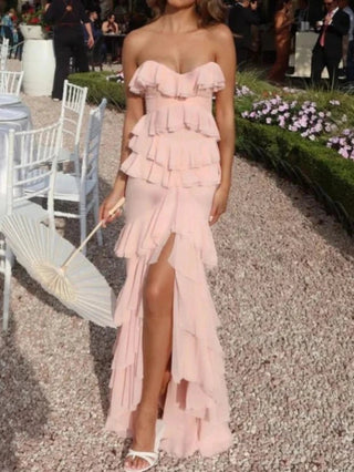 Sweet Pink Strapless Ruffle Dress - Diva Melody