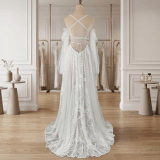 Sweetheart Lace Wedding Dress with Detachable Sleeves - Diva Melody