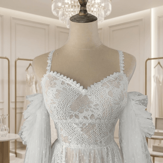 Sweetheart Lace Wedding Dress with Detachable Sleeves - Diva Melody